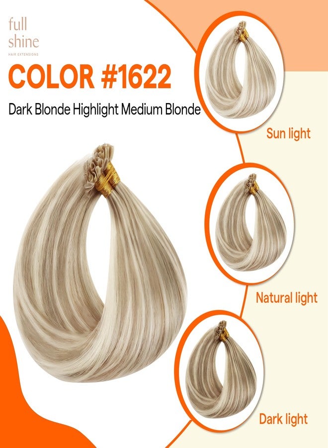 Full Shine U Tip Hair Extensions Human Hair Blonde Highlighted Utip Human Hair Extensions 14 Inch Keratin Tip Extensions 40 Grams Fusion Extensions Remy Hair for Women - Image 3